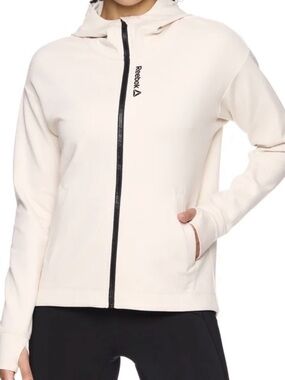 Reebok Cream Full-Zip Hoodie with Black Zipper